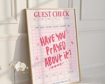 Pray About It Christian Poster, Girly Pink Guest Check Print