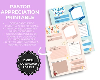 Pastor Appreciation Worksheets | Kids Bible Verse Activity (Digital Download PDF)
