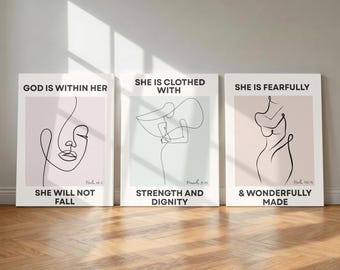Christian Wall Art Posters for Women, Bible Verse Print Collection, Psalm 46 5 Proverbs 31:25 Psalm 139 14, Faith Gift for Her