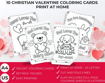Christliche Valentinstag-Malkarten, Tierpaket, Aktivität in der Kinderkirche (PDF-Download 13 x 18 cm + ganze Seite)