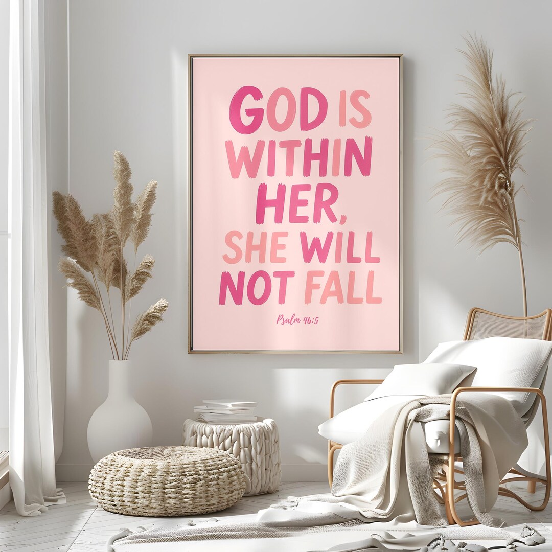 God is Within Her Pink Christian Wall Art, Psalm 46:5 Bible Verse Print ...