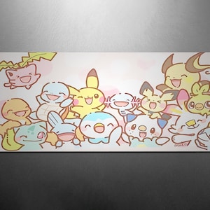 A collection of colorful cartoon characters, including Pikachu, Quicksilver, and others, arranged in a playful and whimsical manner.
