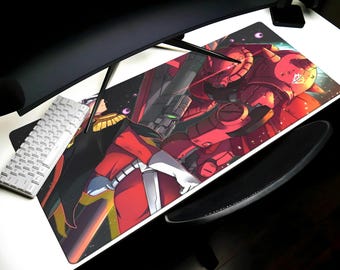 Char AznableI Desk Mat Zaku Gundam Mobile Suit Mouse Pad, TCG Card Game GCG Playmat Gaming Mat Gift Keyboard Mat, Gundam Extended Mouse Pad
