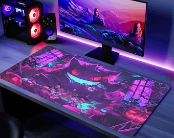 Gengar Schreibtischmatte, gruseliges Pokemon Mauspad Großes Gaming Mousepad, Halloween Gengar Tastatur Pad Ghost Typ Pokemon Playmat Schreibtisch Decor Geschenk