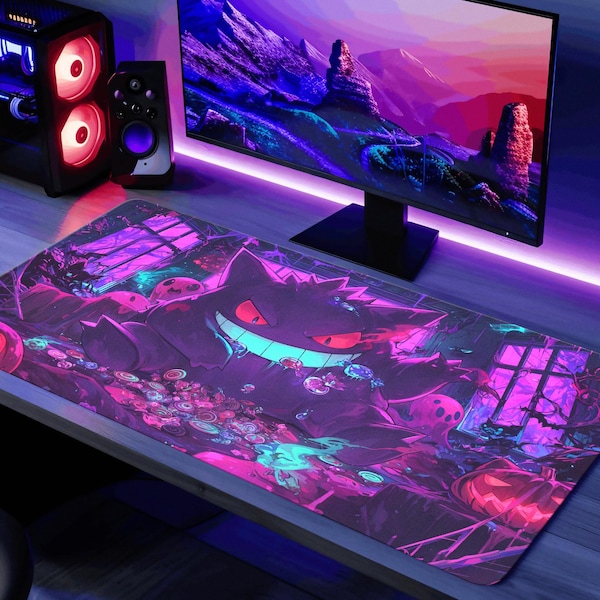 Gengar Desk Mat, Spooky Pokemon Mouse Pad Large Gaming Mousepad, Halloween Gengar Keyboard Pad Ghost Type Pokemon Playmat Desk Decor Gift