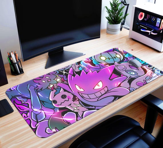 Gengar Desk Mat Ghost Pokemon Mouse Pad Large Gaming Mousepad, Gengar Keyboard Pad Ghost Type Pokemon Playmat Desk Decor Gift