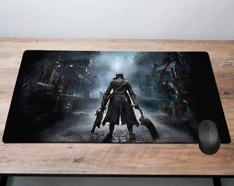 Bloodborne Desk Mat Mouse Pad, Gaming Playmat Father Gascoigne Keyboard PC Mat, Bloodborne Mouse Mat Gift, Gothic Horror Video Game Mat
