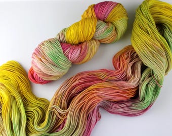 Hand Dyed Yarn, Fingering weight, Superwash Merino Wool, Printemps