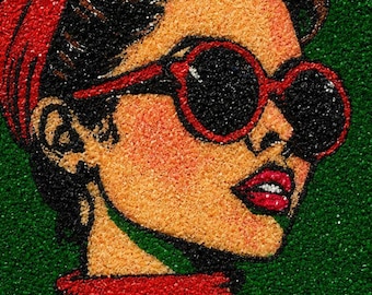 Art de chat en mosaïque de sable fait main, décoration côtière bohème texturée