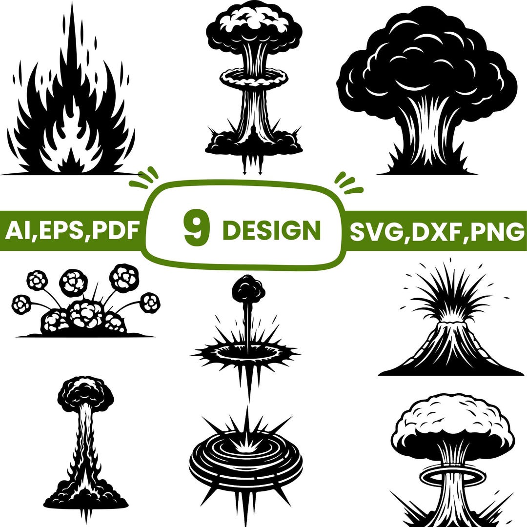 Explosion SVG Bundle, Mushroom Cloud SVG, Nuclear Bomb SVG, Volcano ...