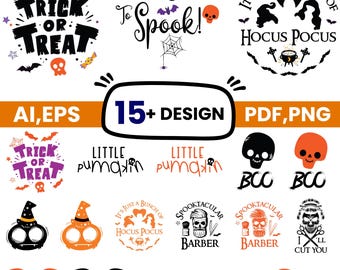 Halloween SVG Bundle, Spooky Season Cut Files, Trick or Treat PNG, Hocus Pocus Design, Cute Ghost SVG, Cricut Silhouette Files