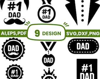 Best Dad Ever SVG Bundle, Father's Day SVG, Dad Cut Files for Cricut and Silhouette, Mustache Suit Award SVG, Father's Day Digital Download