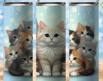 Fluffy Kittens Tumbler Wrap | Cat Lover PNG Sublimation Design (Digital Download)