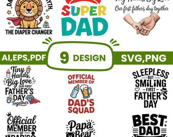 Father's Day SVG Bundle | Funny Dad Quotes | Super Dad SVG | First Time Dad Cut Files