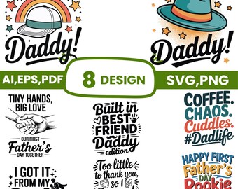 Father's Day SVG Bundle, Promoted to Daddy SVG, First Father's Day SVG, New Dad Gift, Dad Life Svg, Rookie of the Year, Dada Shirt Design