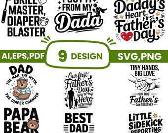 Fathers Day Svg Bundle, Dad Shirt SVG PNG DXF, New Dad Dadlife Cut Files for Cricut Silhouette, First Fathers Day Gift