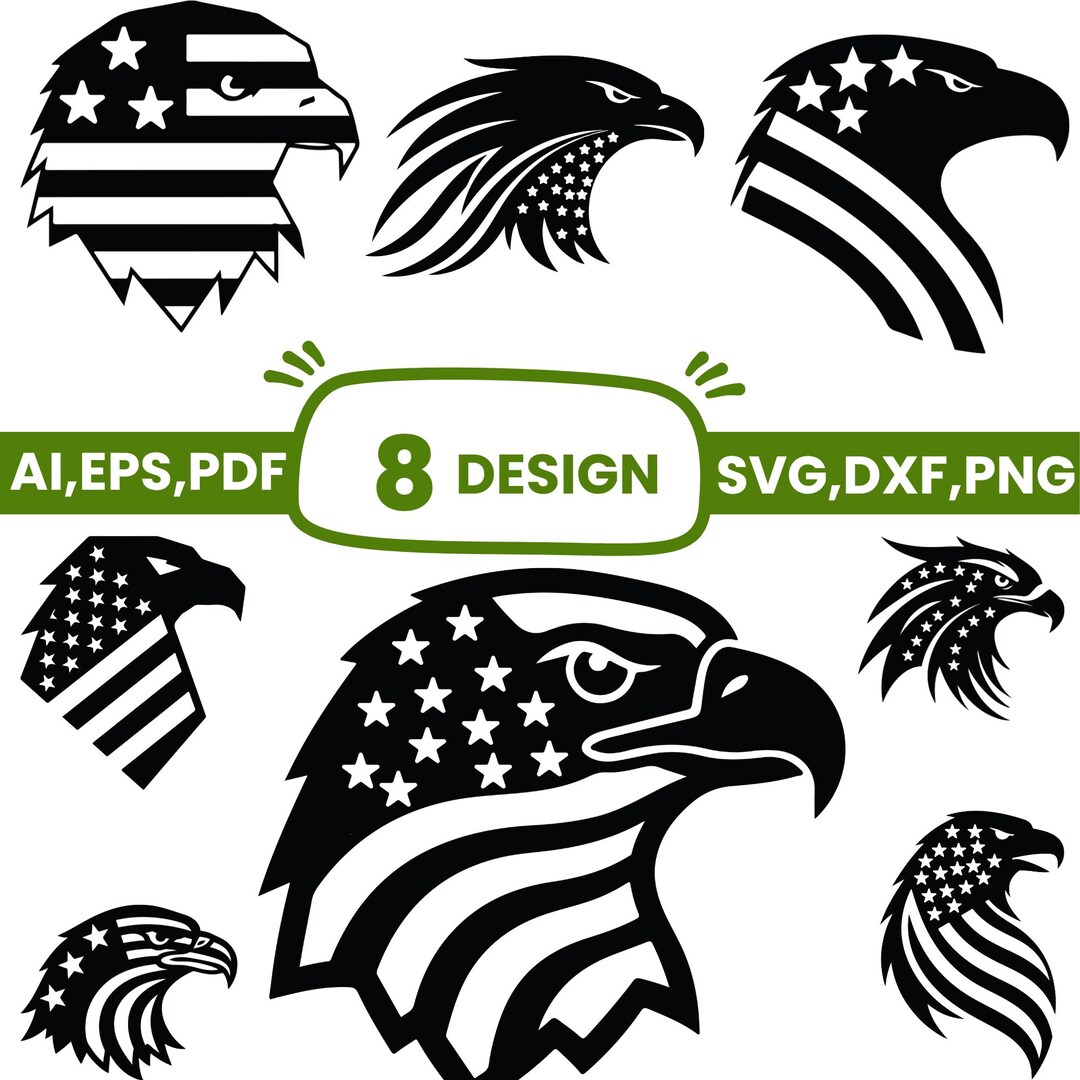 Patriotic Eagle USA Flag SVG Bundle, American Bald Eagle Design ...