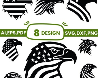 Patriotic Eagle USA Flag SVG Bundle, American Bald Eagle Design, Patriotic Shirt SVG, Freedom 4th of July Cricut Files, Digital Download