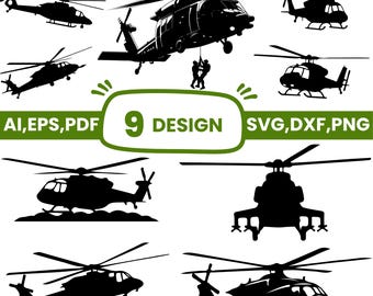Military Helicopter Silhouette Vector Bundle | Commercial Use | Digital Clipart | Instant Download | Graphic Design Resources