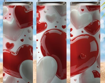 Valentine Heart Tumbler Wrap 20oz Skinny Sublimation PNG Digital Download Love Design Valentine Heart Tumbler Wrap PNG 3D Love Design