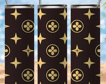 Brown Beige Flower Tumbler Wrap: Luxury Print, 20oz Skinny Tumbler Sublimation (Digital Download PNG)