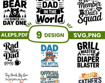 Fathers Day SVG Bundle, Papa Bear SVG, New Dad Shirt Design, First Fathers Day Cut File, Funny Dad Quotes Cricut PNG