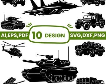 Military SVG Bundle, Army Tank Helicopter Jet Truck Cut Files for Cricut Silhouette, DIY Veterans Day Crafts, Veteran Gift, Military Decor