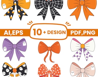 Halloween Bow SVG Bundle, Ghost Bow PNG, Coquette Hair Bow Clipart, Halloween Sublimation Digital Download