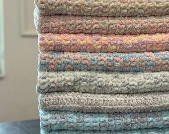 Handmade Crochet Baby Blanket, Soft Chenille, Stroller Blanket (30x26 in)