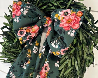 Green Floral Large Fabric Bow Home Decor