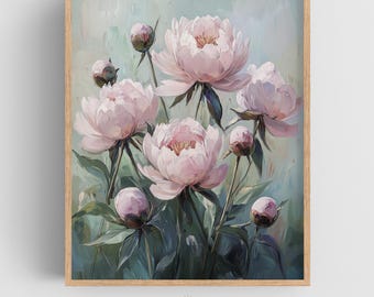 Pink Peony Art, Botanical Cottagecore Decor (Digital Download)