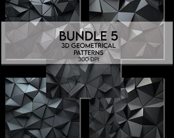 BUNDLE 5-Faceted Low Poly Black Charcoal Abstract Geometric 3D Pattern