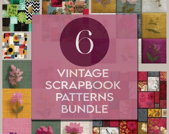 Lot de 6 motifs de scrapbooking textile vintage, collage de tissus patchwork mélangés