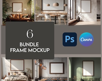 BUNDLE 6- Scandinavian Interior Frame Mockup Collection Natural Light Wall Art Scenes