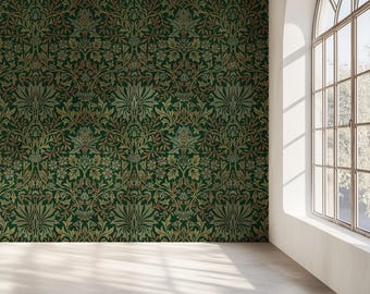 William Morris Flower Garden, Botanical Wallpaper Mural Pattern, Instant Download PNG