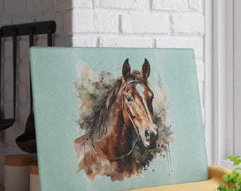 Equestrian Glass Cutting Board - Artistic Horse Design, Kitchen Decor, Gift for Horse Lovers, Unique Barware, Farmhouse Kitchen