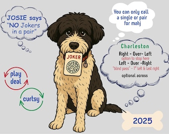 Personalized Mah Jongg Card Sticker – Dog with Joker Tile – Custom Game Accessory – Mahjong Flair