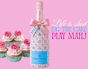 Mah Jongg Card Sticker – Champagne & Cupcakes – Custom Game Accessory – Mahjong Flair