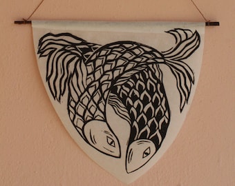 Block Printed Fish "Flag"