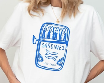 Sardine Tin Graphic T-Shirt, Wild Caught Fish Tee, Coastal Grandma Style Shirt, Retro Sardine Art Sweatshirt, Ocean Market Sweater