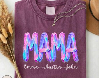 Custom Mama Shirt, Personalized Mom Tee with Kids Names, Comfort Colors Aesthetic T-shirt, Trendy Mother Graphic Apparel, Mother’s Day Gift