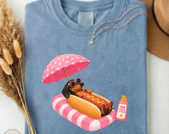 Chemise hot-dog teckel amusante, t-shirt Summer Vibes pour chien saucisse, t-shirt graphique pour amoureux des chiens, vêtements de plage pour chien saucisse, sweat-shirt Doxie Mom