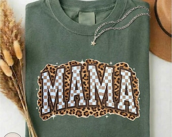 Comfort Colors Leopard Mama Shirt, Trendy Mom Graphic Tee, Leopard Print Mama T-shirt, Mother's Day Gift Apparel, Varsity New Mom Sweatshirt