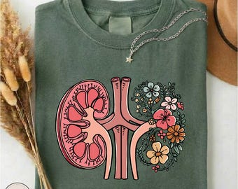 Chemise rein florale T-shirt d'infirmière de néphrologie, T-shirt d'anatomie médicale, cadeau d'infirmière de dialyse d'IAA de l'AIIC, haut de chirurgie rénale, pull de néphrologue
