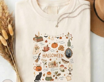 Halloween Collage Shirt, Cozy Autumn Aesthetic Comfort Colors Tee, Cute Ghost Cat Pumpkin T-Shirt, Fall Vibes Sweater, Spooky Season Gift
