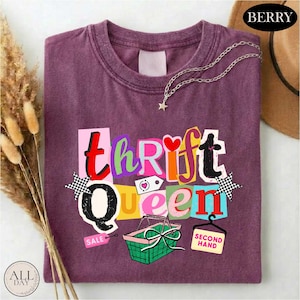 Thrift Queen-skjorta, estetisk T-shirt för second hand-älskare, vintage-shopper-gåva, second hand-älskare-t-shirt, retro Thrift Girl-gåva, antik älskaretröja