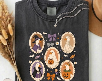 Halloween Goose Stamp Shirt, Cute Spooky Goose T-shirt, Comfort Colors Trick Or Treat Tee, Halloween Animal Gift, Funny October Sweatshirt