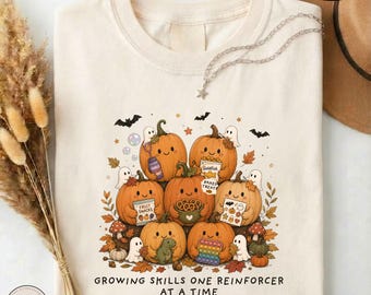 T-shirt d'Halloween pour thérapeute ABA, T-shirt « Développer ses compétences un renforçateur à la fois », Cadeau « Couleurs confortables » pour RBT BCBA, Sweat-shirt d'automne pour analyste du comportement