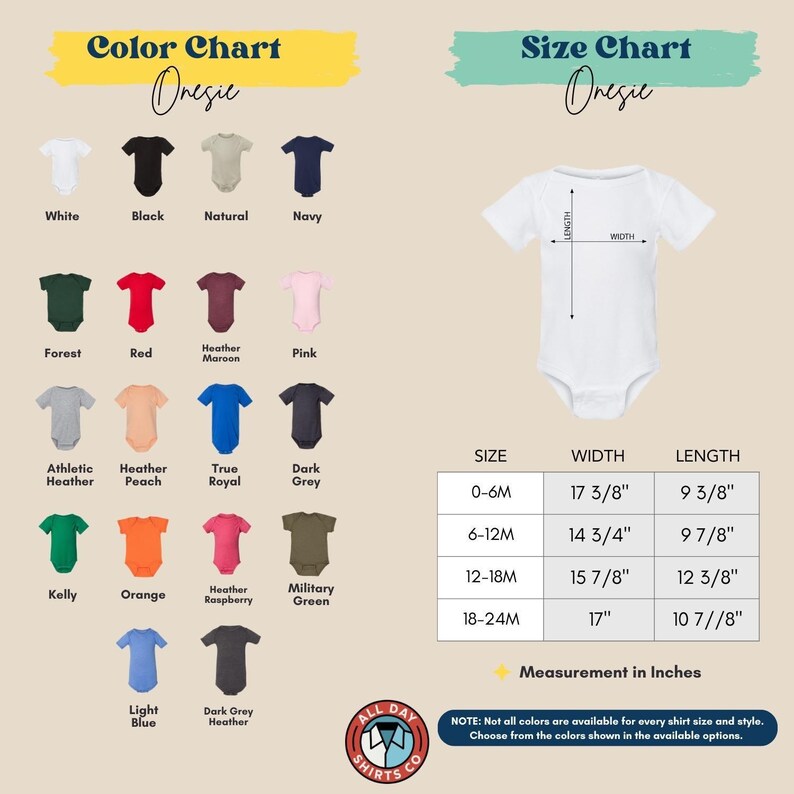 a baby bodysuit with different colors and sizes