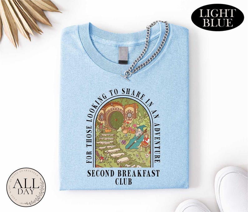Second Breakfast Club Shirt, Adventure Bookish T-shirt, Fantasy Book Lover Top, Middle-Earth Fan Inspired Apparel, Cottagecore Sweatshirt Bild 6